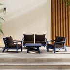 Ensemble de salon de jardin Polytrends Birchwood en PEHD toutes saisons, bleu marine, avec sièges profonds (5 pièces)