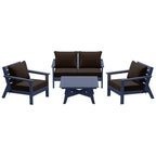 Ensemble de salon de jardin Polytrends Birchwood en PEHD toutes saisons, bleu marine, avec sièges profonds (5 pièces)