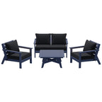 Ensemble de salon de jardin Polytrends Birchwood en PEHD toutes saisons, bleu marine, avec sièges profonds (5 pièces)
