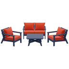 Ensemble de salon de jardin Polytrends Birchwood en PEHD toutes saisons, bleu marine, avec sièges profonds (5 pièces)