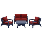 Ensemble de salon de jardin Polytrends Birchwood en PEHD toutes saisons, bleu marine, avec sièges profonds (5 pièces)