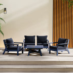 Ensemble de salon de jardin Polytrends Birchwood en PEHD toutes saisons, bleu marine, avec sièges profonds (5 pièces)