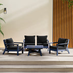Ensemble de salon de jardin Polytrends Birchwood en PEHD toutes saisons, bleu marine, avec sièges profonds (5 pièces)
