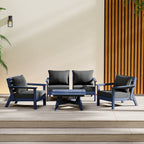 Ensemble de salon de jardin Polytrends Birchwood en PEHD toutes saisons, bleu marine, avec sièges profonds (5 pièces)
