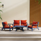 Ensemble de salon de jardin Polytrends Birchwood en PEHD toutes saisons, bleu marine, avec sièges profonds (5 pièces)