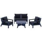 Ensemble de salon de jardin Polytrends Birchwood en PEHD toutes saisons, bleu marine, avec sièges profonds (5 pièces)