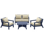 Ensemble de salon de jardin Polytrends Birchwood en PEHD toutes saisons, bleu marine, avec sièges profonds (5 pièces)