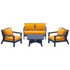 Ensemble de salon de jardin Polytrends Birchwood en PEHD toutes saisons, bleu marine, avec sièges profonds (5 pièces)