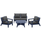 Ensemble de salon de jardin Polytrends Birchwood en PEHD toutes saisons, bleu marine, avec sièges profonds (5 pièces)