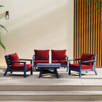 Ensemble de salon de jardin Polytrends Birchwood en PEHD toutes saisons, bleu marine, avec sièges profonds (5 pièces)