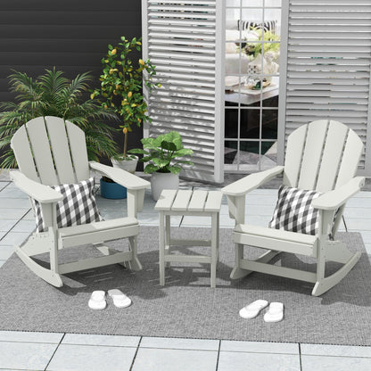 Chaises à bascule d'extérieur Polytrends Laguna en PEHD toutes saisons avec table d'appoint (ensemble de 3 pièces)