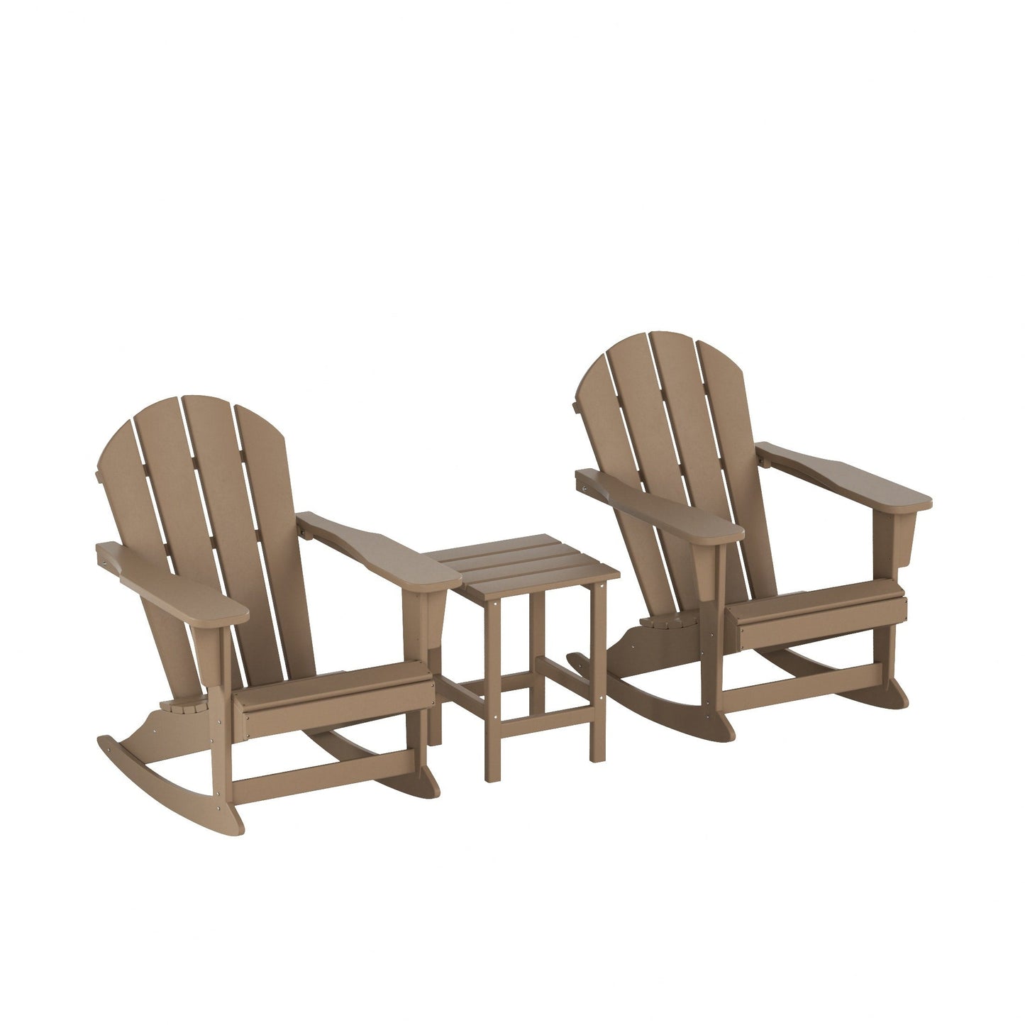 Chaises à bascule d'extérieur Polytrends Laguna en PEHD toutes saisons avec table d'appoint (ensemble de 3 pièces)