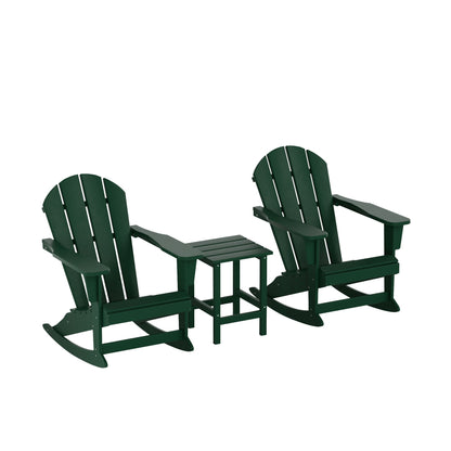 Chaises à bascule d'extérieur Polytrends Laguna en PEHD toutes saisons avec table d'appoint (ensemble de 3 pièces)
