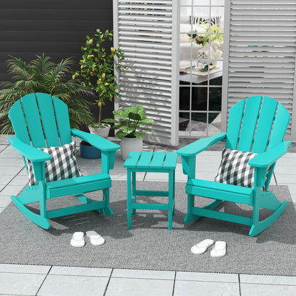 Chaises à bascule d'extérieur Polytrends Laguna en PEHD toutes saisons avec table d'appoint (ensemble de 3 pièces)