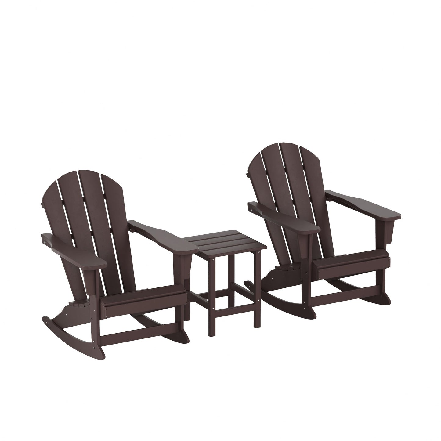 Chaises à bascule d'extérieur Polytrends Laguna en PEHD toutes saisons avec table d'appoint (ensemble de 3 pièces)