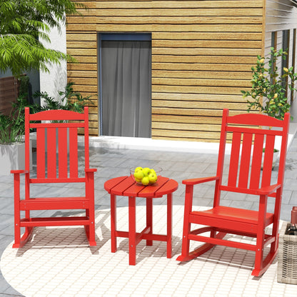 Chaises à bascule d'extérieur Polytrends Laguna en PEHD toutes saisons avec table d'appoint (ensemble de 3 pièces)