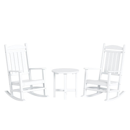 Chaises à bascule d'extérieur Polytrends Laguna en PEHD toutes saisons avec table d'appoint (ensemble de 3 pièces)