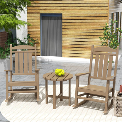 Chaises à bascule d'extérieur Polytrends Laguna en PEHD toutes saisons avec table d'appoint (ensemble de 3 pièces)