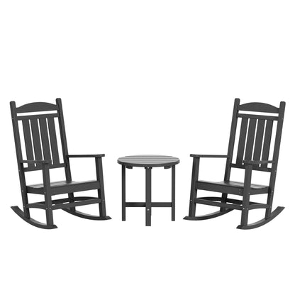 Chaises à bascule d'extérieur Polytrends Laguna en PEHD toutes saisons avec table d'appoint (ensemble de 3 pièces)