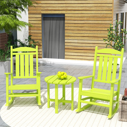 Chaises à bascule d'extérieur Polytrends Laguna en PEHD toutes saisons avec table d'appoint (ensemble de 3 pièces)