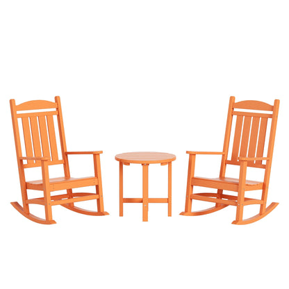 Chaises à bascule d'extérieur Polytrends Laguna en PEHD toutes saisons avec table d'appoint (ensemble de 3 pièces)