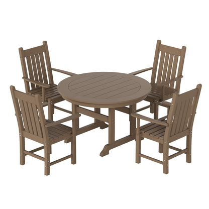 Ensemble de salle à manger d'extérieur Polytrends Laguna en PEHD, toutes saisons, avec table ronde et fauteuils (ensemble de 5 pièces)