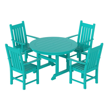 Ensemble de salle à manger d'extérieur Polytrends Laguna en PEHD, toutes saisons, avec table ronde et fauteuils (ensemble de 5 pièces)