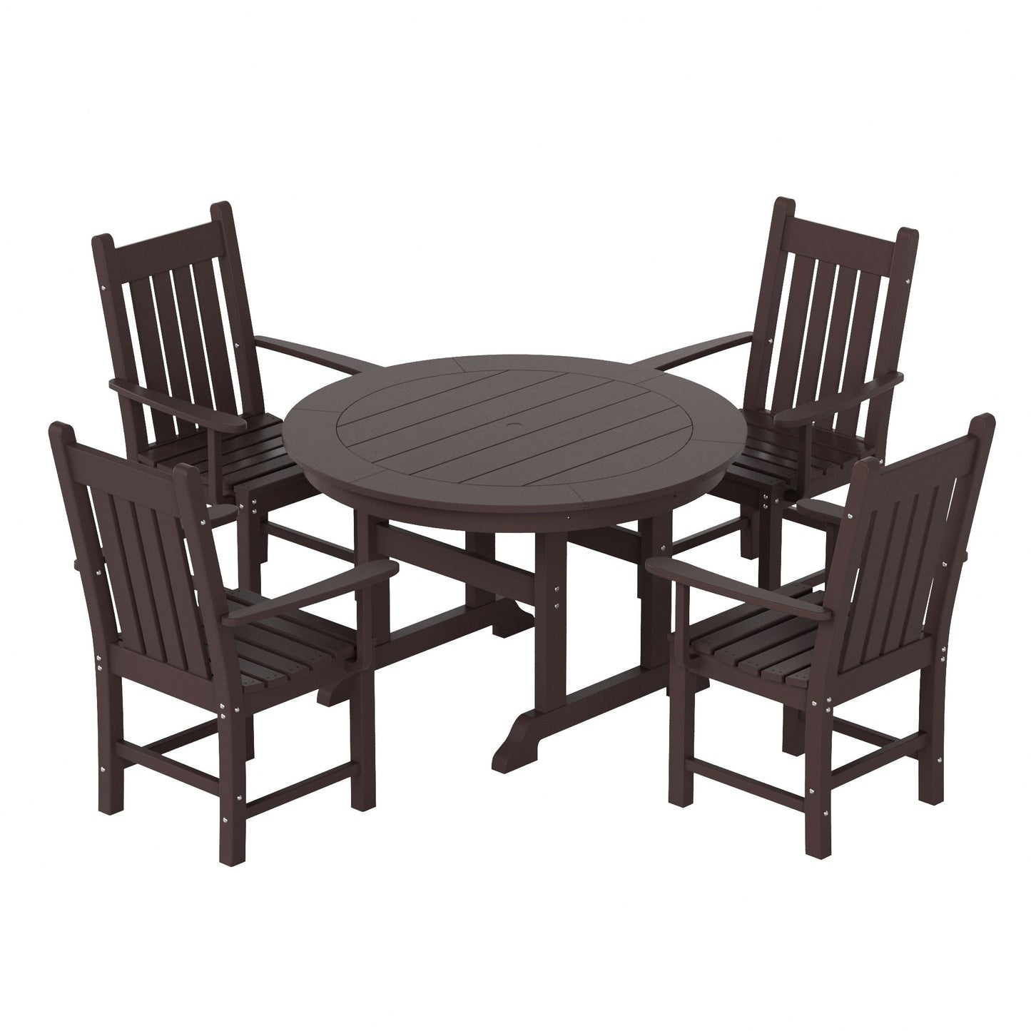 Ensemble de salle à manger d'extérieur Polytrends Laguna en PEHD, toutes saisons, avec table ronde et fauteuils (ensemble de 5 pièces)