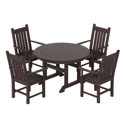 Ensemble de salle à manger d'extérieur Polytrends Laguna en PEHD, toutes saisons, avec table ronde et fauteuils (ensemble de 5 pièces)