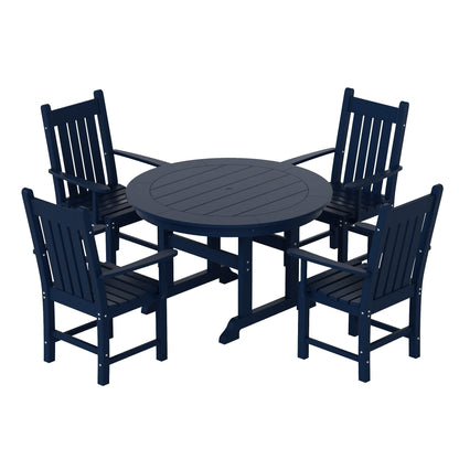 Ensemble de salle à manger d'extérieur Polytrends Laguna en PEHD, toutes saisons, avec table ronde et fauteuils (ensemble de 5 pièces)