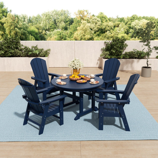 Ensemble de 5 chaises de salle à manger rondes Adirondack Polytrends Laguna en PEHD, toutes saisons, pour terrasse