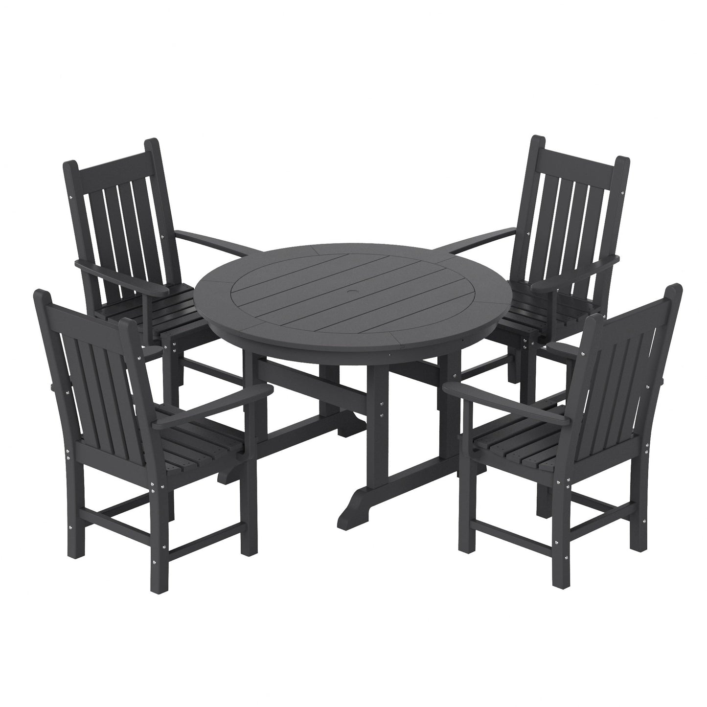 Ensemble de salle à manger d'extérieur Polytrends Laguna en PEHD, toutes saisons, avec table ronde et fauteuils (ensemble de 5 pièces)