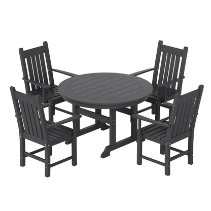 Ensemble de salle à manger d'extérieur Polytrends Laguna en PEHD, toutes saisons, avec table ronde et fauteuils (ensemble de 5 pièces)