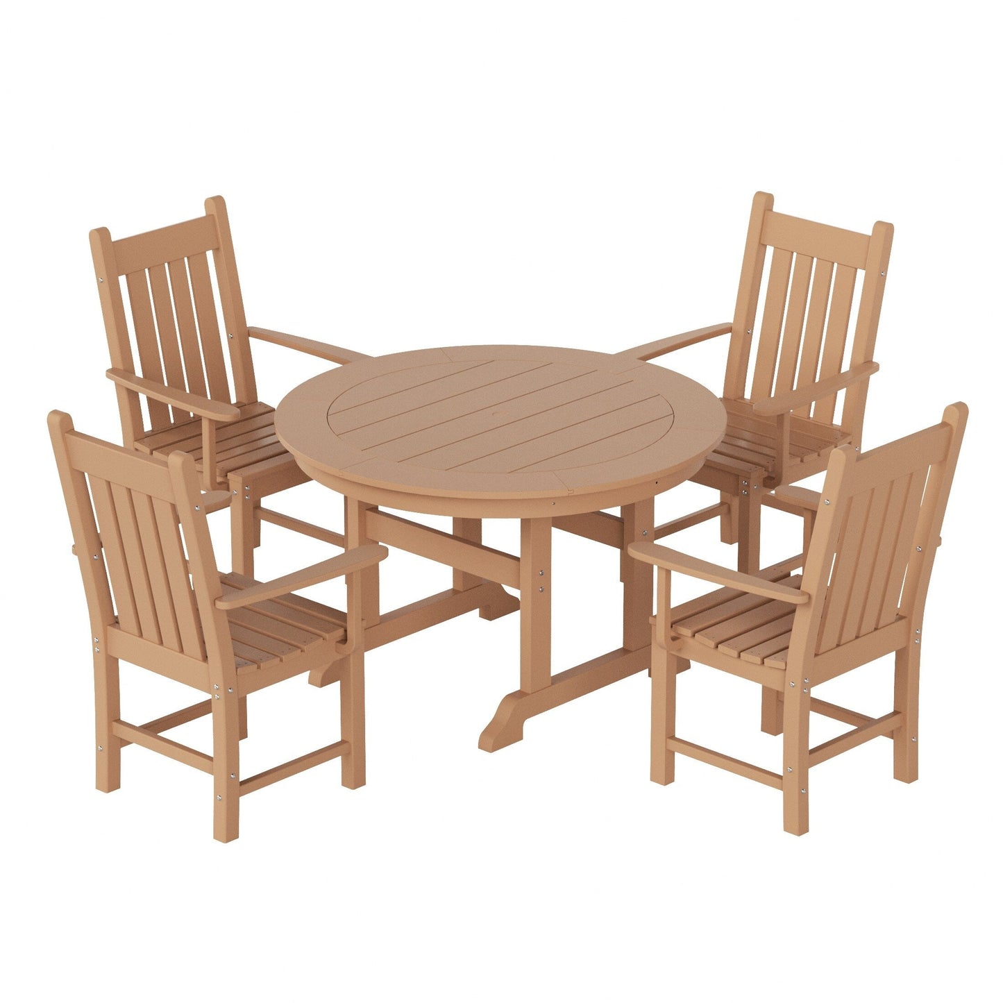 Ensemble de salle à manger d'extérieur Polytrends Laguna en PEHD, toutes saisons, avec table ronde et fauteuils (ensemble de 5 pièces)