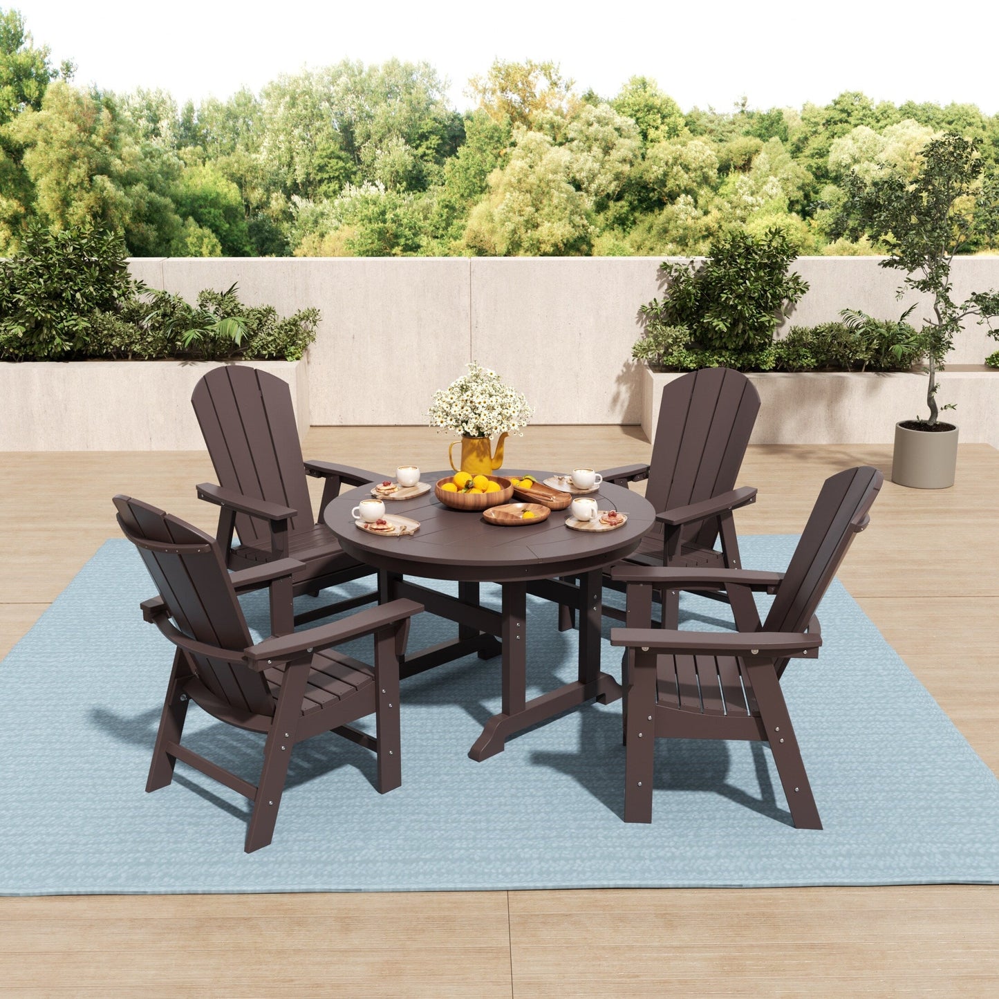 Ensemble de 5 chaises de salle à manger rondes Adirondack Polytrends Laguna en PEHD, toutes saisons, pour terrasse