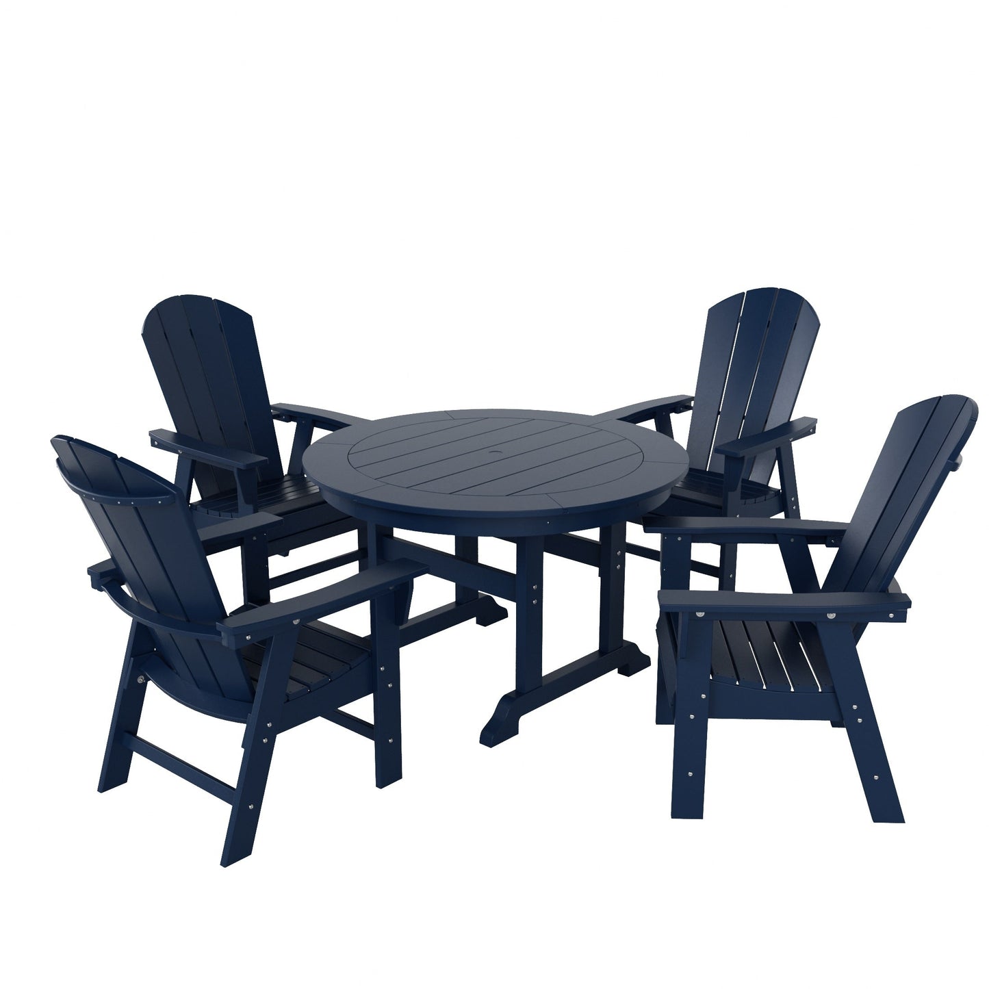 Ensemble de 5 chaises de salle à manger rondes Adirondack Polytrends Laguna en PEHD, toutes saisons, pour terrasse