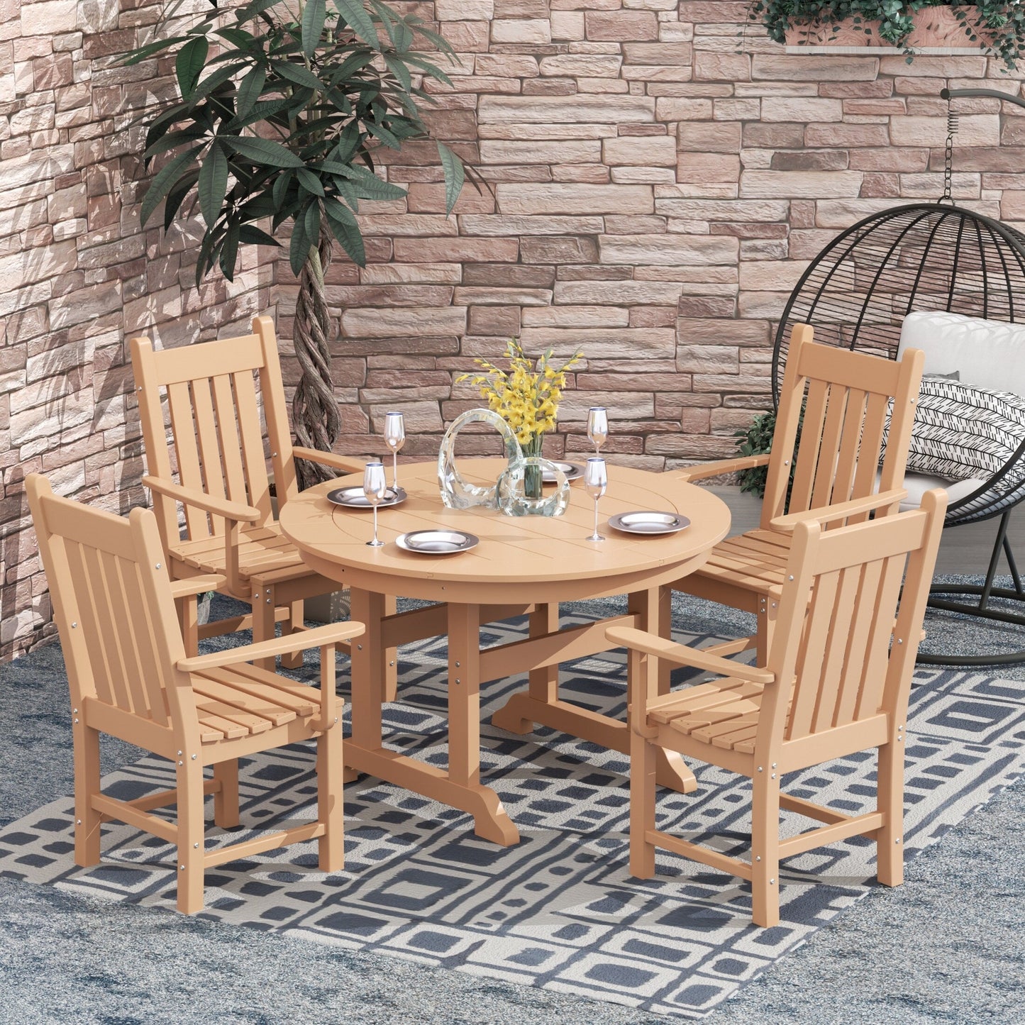 Ensemble de salle à manger d'extérieur Polytrends Laguna en PEHD, toutes saisons, avec table ronde et fauteuils (ensemble de 5 pièces)