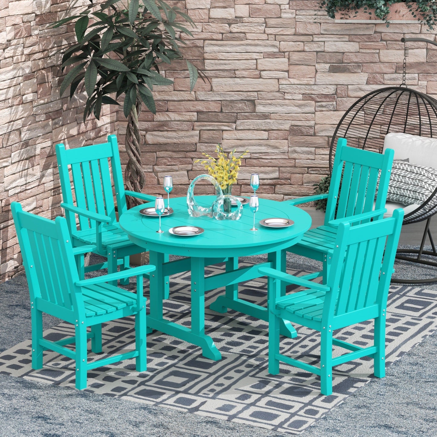 Ensemble de salle à manger d'extérieur Polytrends Laguna en PEHD, toutes saisons, avec table ronde et fauteuils (ensemble de 5 pièces)