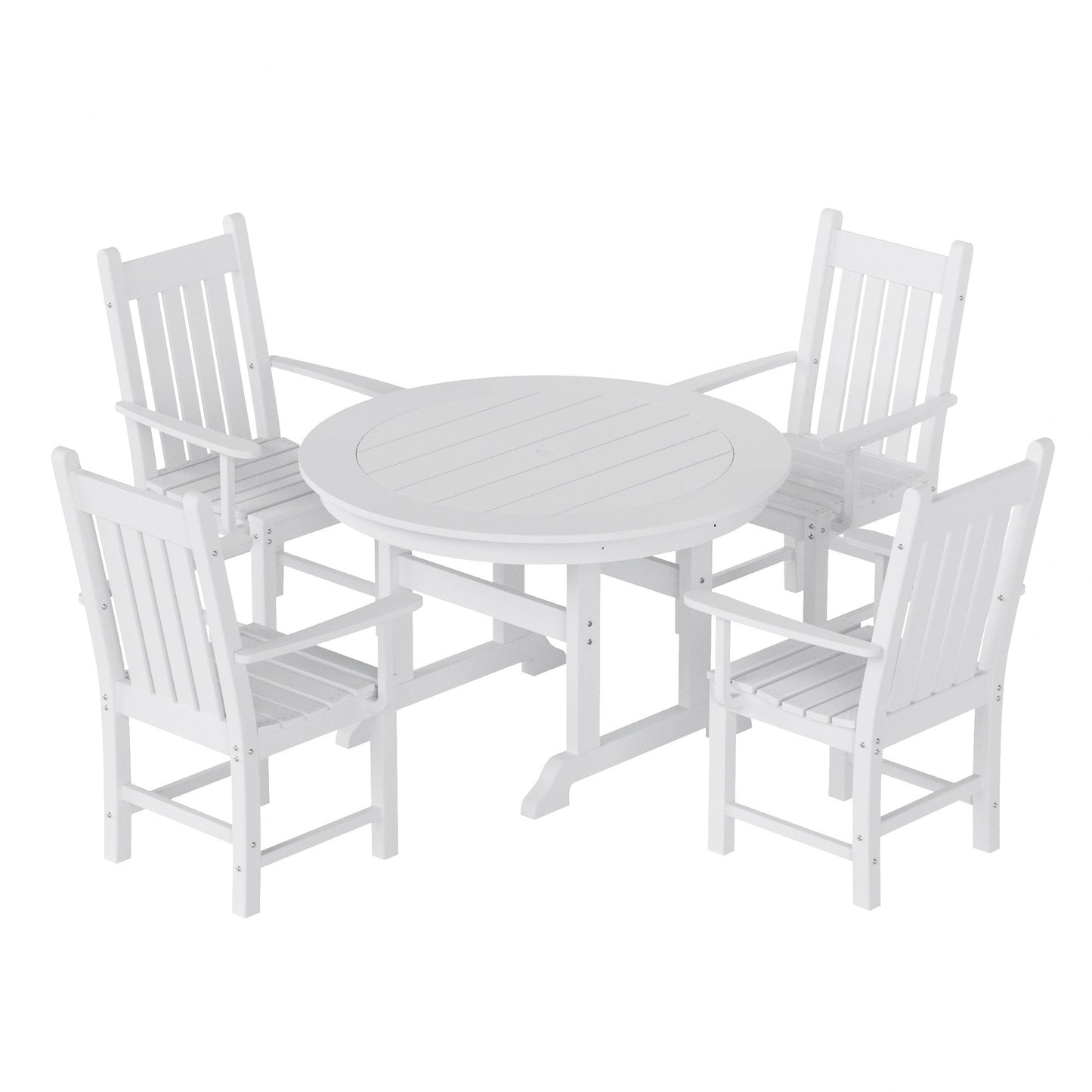 Ensemble de salle à manger d'extérieur Polytrends Laguna en PEHD, toutes saisons, avec table ronde et fauteuils (ensemble de 5 pièces)