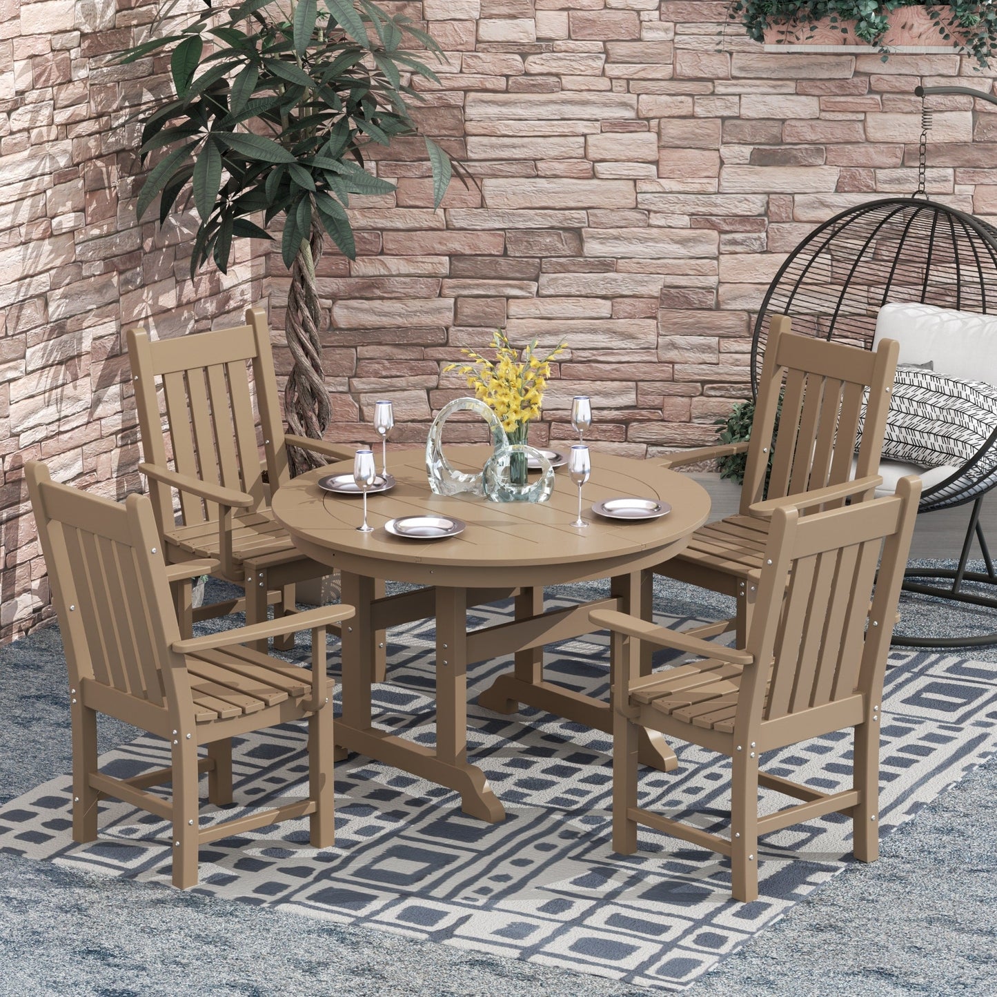 Ensemble de salle à manger d'extérieur Polytrends Laguna en PEHD, toutes saisons, avec table ronde et fauteuils (ensemble de 5 pièces)