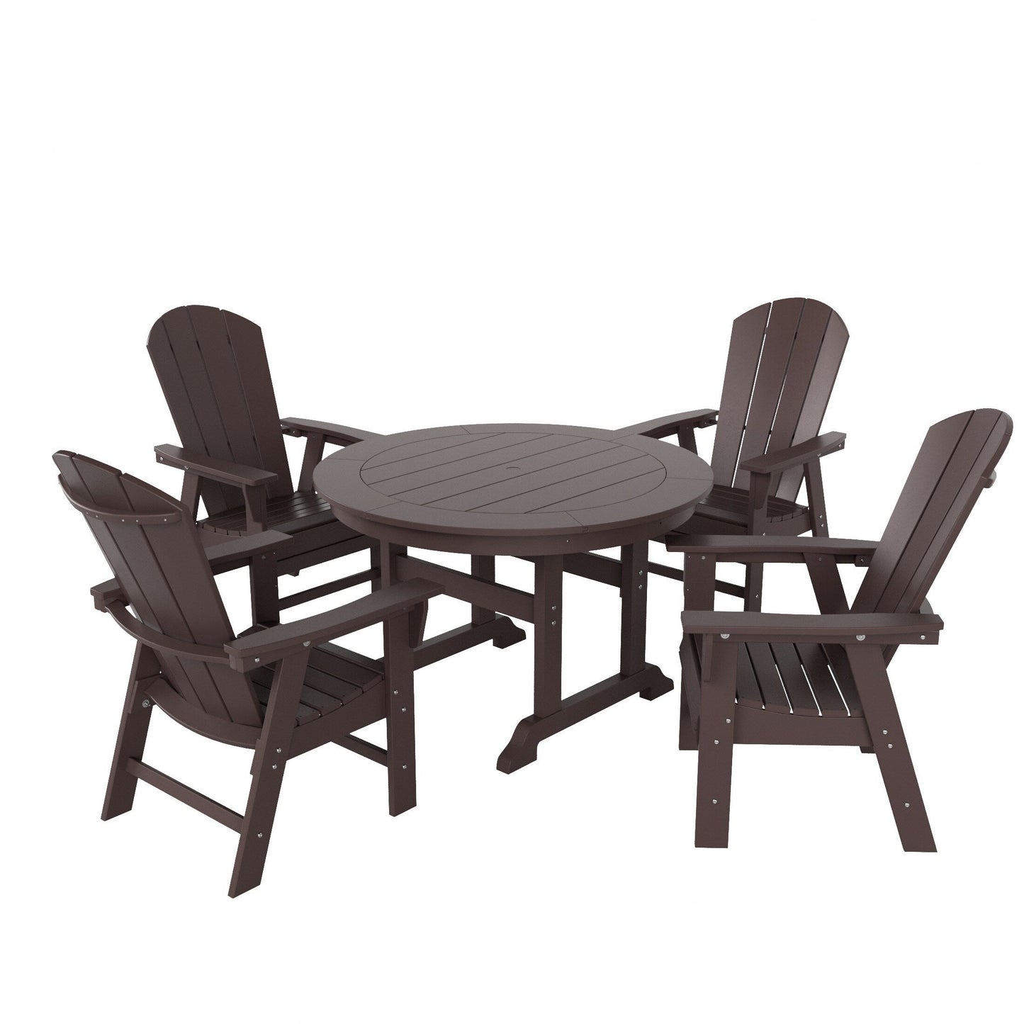 Ensemble de 5 chaises de salle à manger rondes Adirondack Polytrends Laguna en PEHD, toutes saisons, pour terrasse