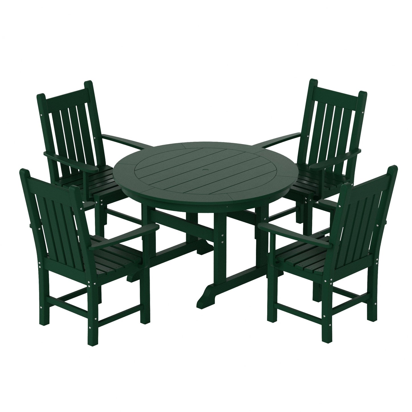 Ensemble de salle à manger d'extérieur Polytrends Laguna en PEHD, toutes saisons, avec table ronde et fauteuils (ensemble de 5 pièces)