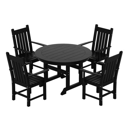 Ensemble de salle à manger d'extérieur Polytrends Laguna en PEHD, toutes saisons, avec table ronde et fauteuils (ensemble de 5 pièces)
