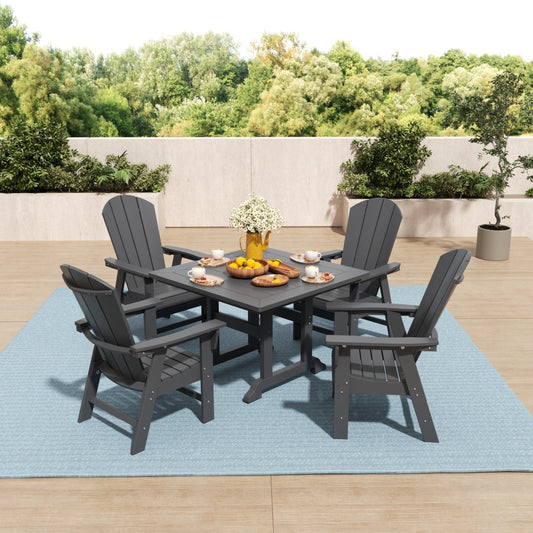Ensemble de 5 chaises de salle à manger carrées Adirondack Polytrends Laguna en PEHD, toutes saisons
