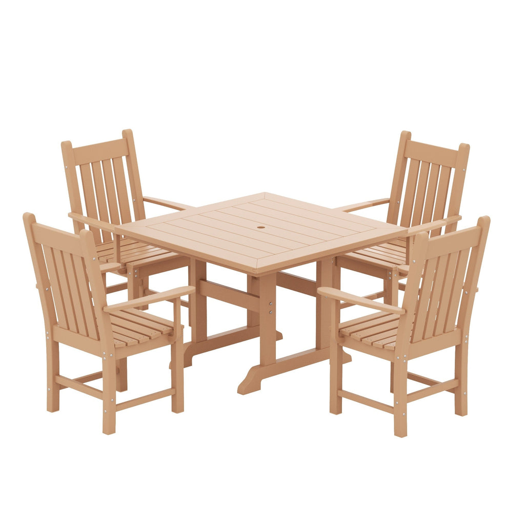 Ensemble de salle à manger d'extérieur Polytrends Laguna en PEHD, toutes saisons, avec table carrée et fauteuils (ensemble de 5 pièces)