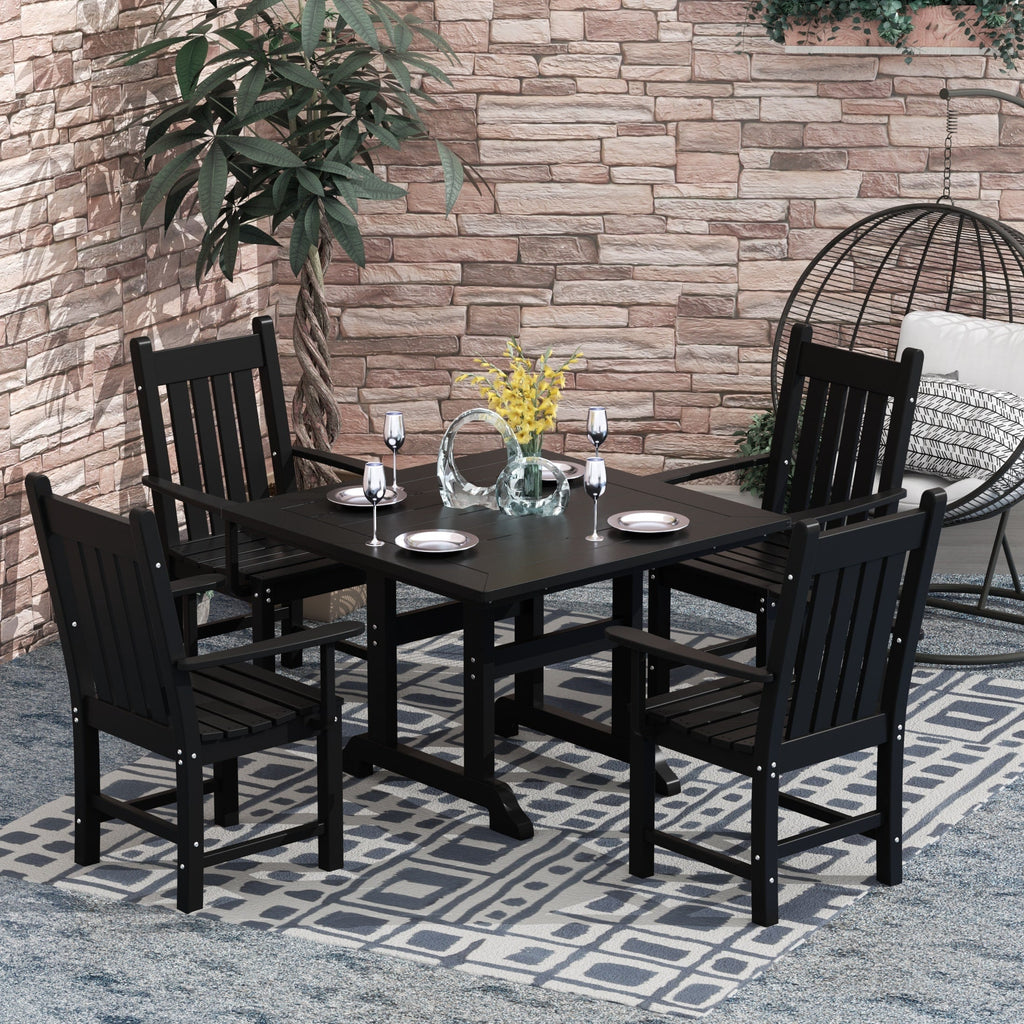 Ensemble de salle à manger d'extérieur Polytrends Laguna en PEHD, toutes saisons, avec table carrée et fauteuils (ensemble de 5 pièces)