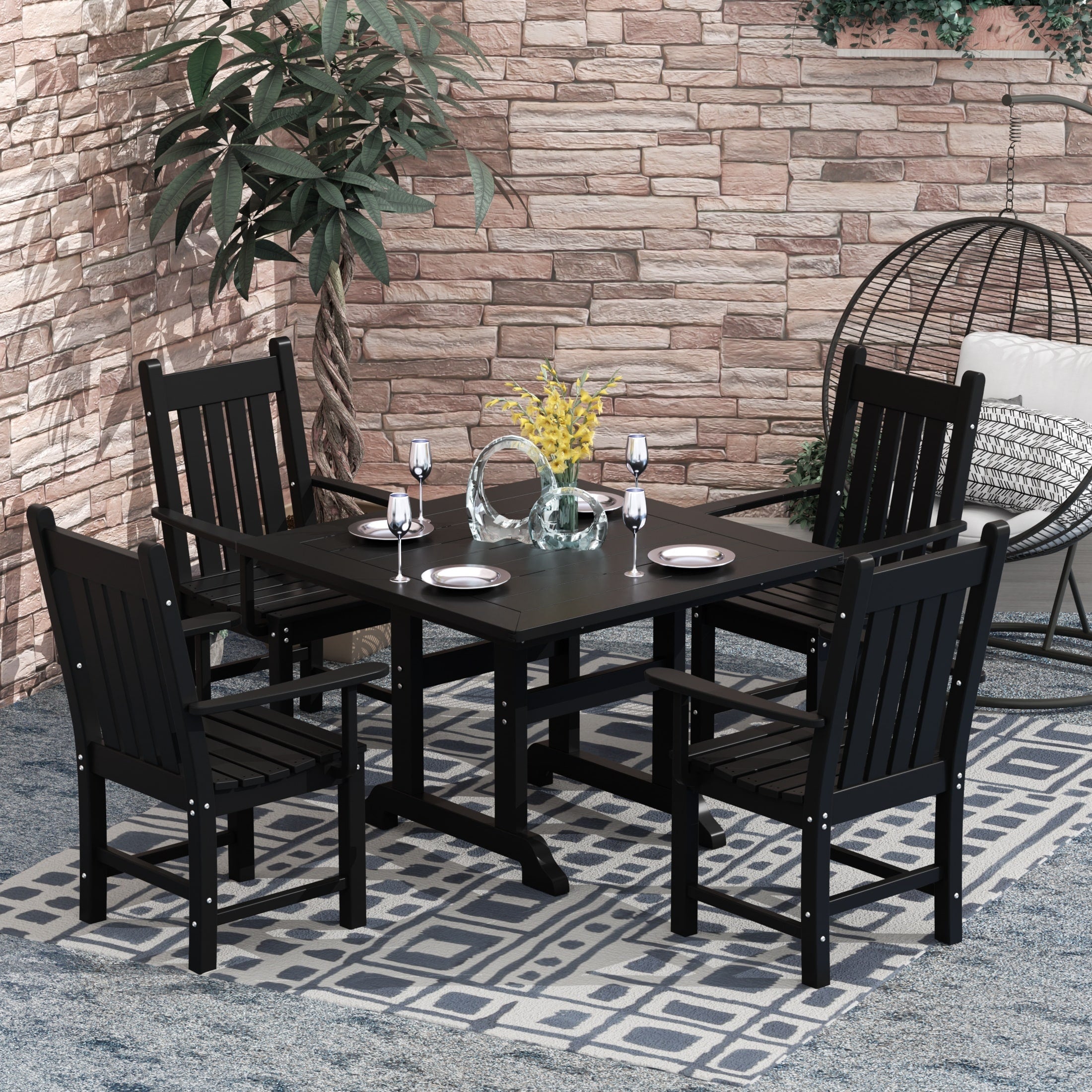 Ensemble de salle à manger d'extérieur Polytrends Laguna en PEHD, toutes saisons, avec table carrée et fauteuils (ensemble de 5 pièces)