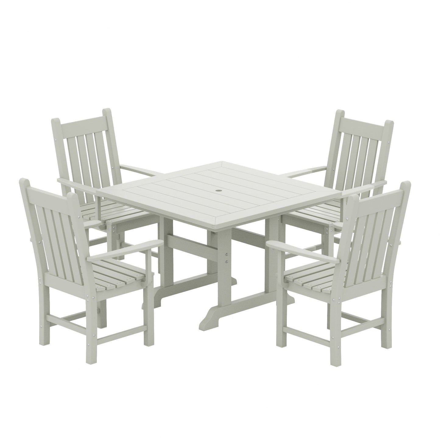 Ensemble de salle à manger d'extérieur Polytrends Laguna en PEHD, toutes saisons, avec table carrée et fauteuils (ensemble de 5 pièces)