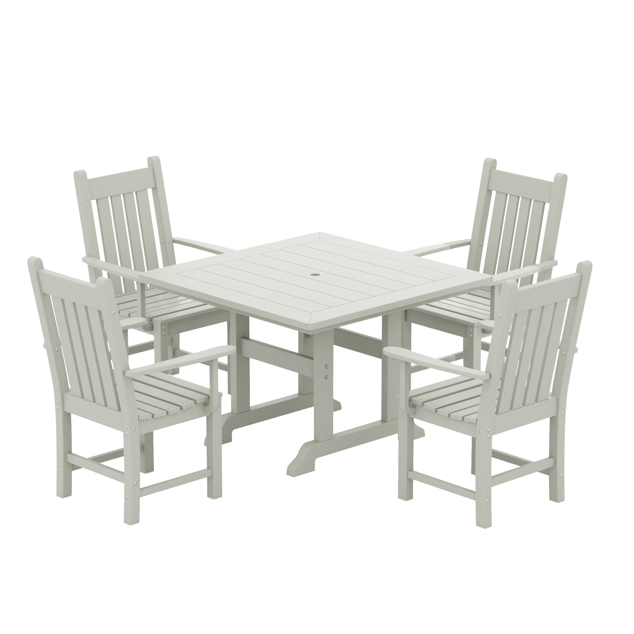 Ensemble de salle à manger d'extérieur Polytrends Laguna en PEHD, toutes saisons, avec table carrée et fauteuils (ensemble de 5 pièces)