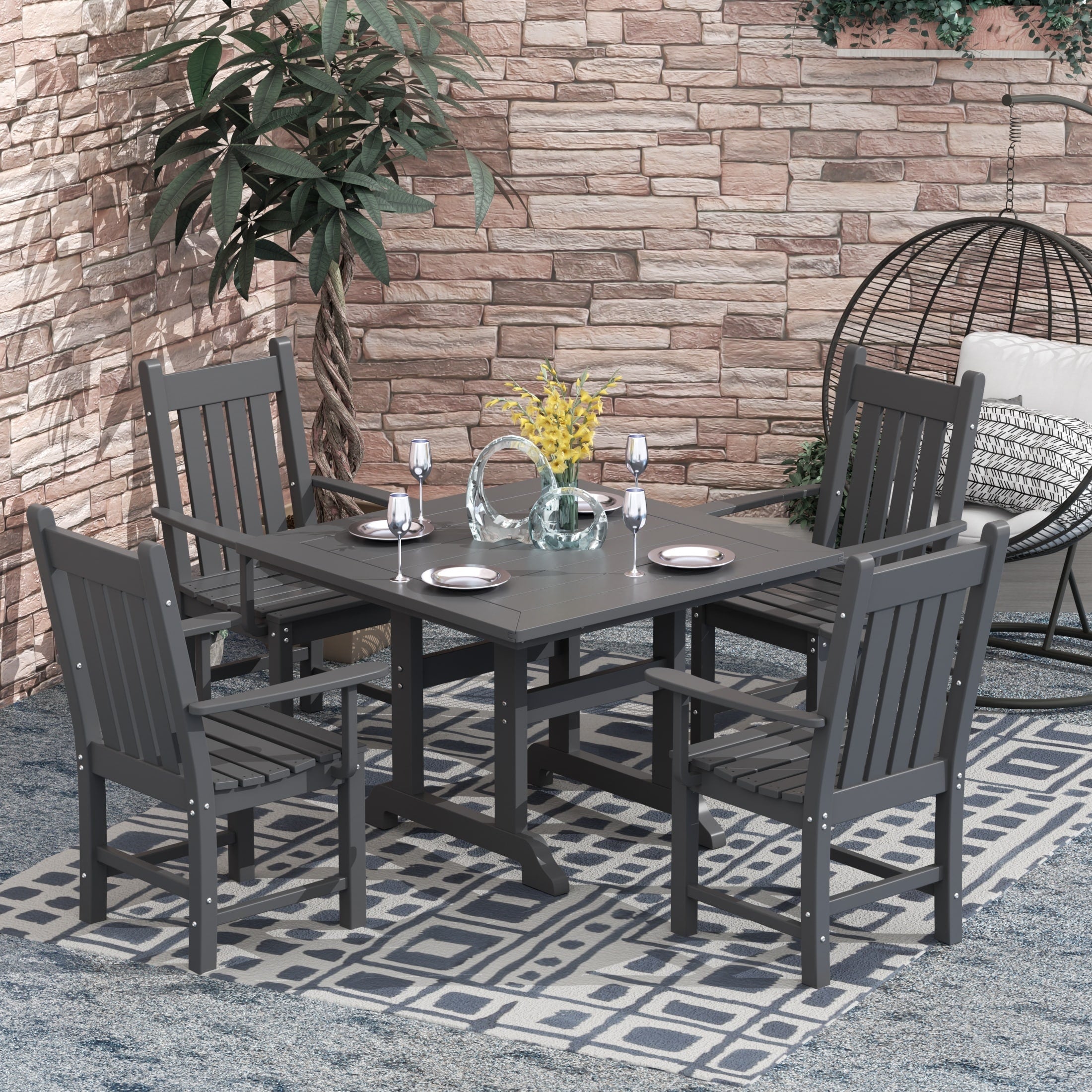 Ensemble de salle à manger d'extérieur Polytrends Laguna en PEHD, toutes saisons, avec table carrée et fauteuils (ensemble de 5 pièces)